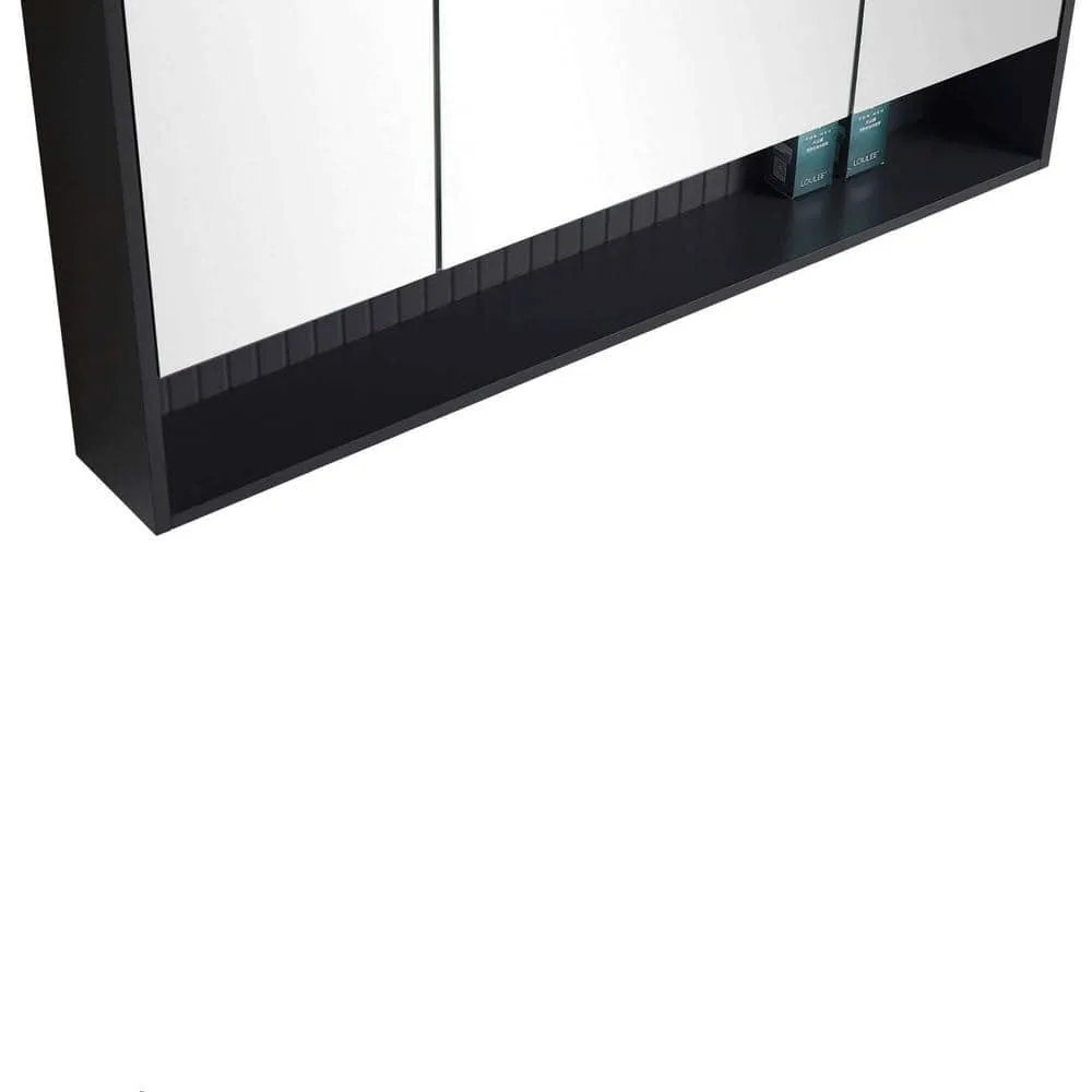 FINE FIXTURES Venezian 45.5 in. W x 29.5 in. H Small Rectangular Black Matte Wooden Surface Mount Medicine Cabinet with Mirror, photo 5 of 6