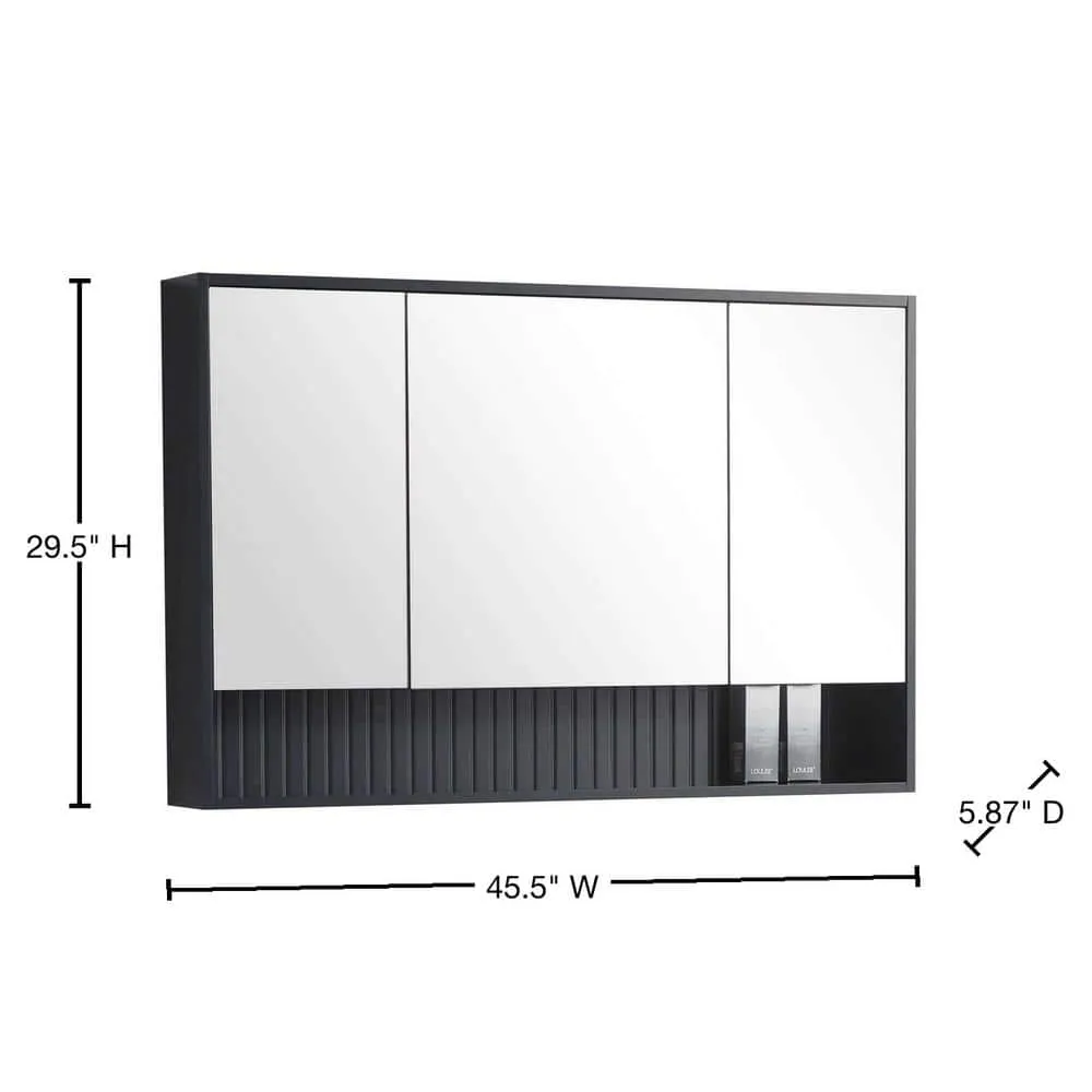 FINE FIXTURES Venezian 45.5 in. W x 29.5 in. H Small Rectangular Black Matte Wooden Surface Mount Medicine Cabinet with Mirror, photo 2 of 6