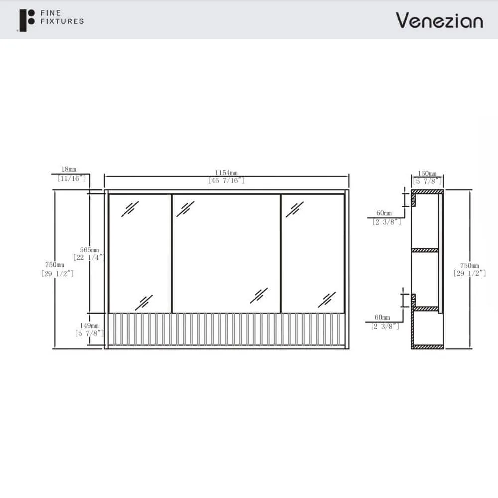 FINE FIXTURES Venezian 45.5 in. W x 29.5 in. H Small Rectangular Black Matte Wooden Surface Mount Medicine Cabinet with Mirror, photo 6 of 6