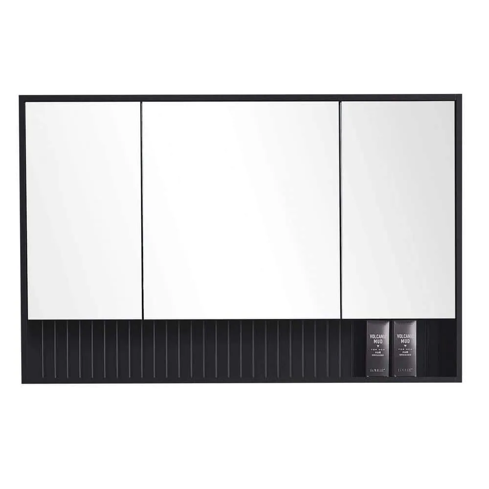 FINE FIXTURES Venezian 45.5 in. W x 29.5 in. H Small Rectangular Black Matte Wooden Surface Mount Medicine Cabinet with Mirror, photo 3 of 6