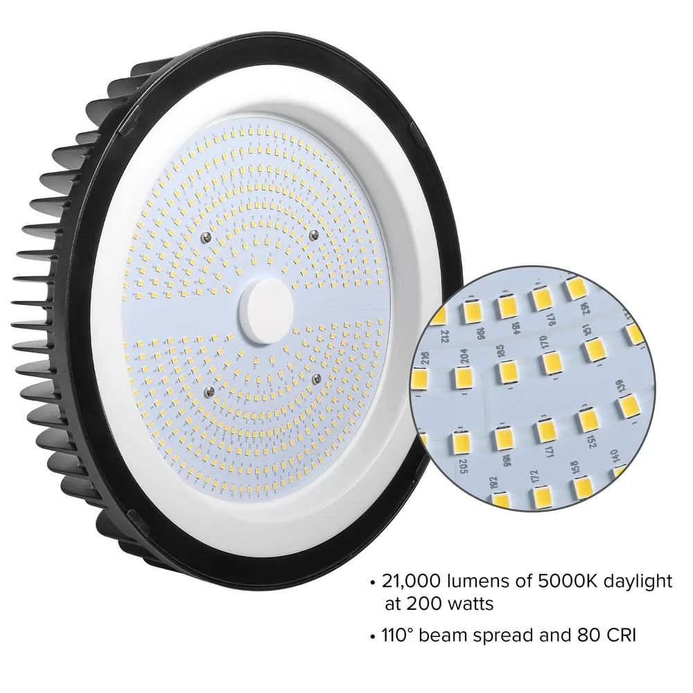Maxxima 12 in. LED UFO High Bay Light Fixture, Black Cable Hardwired Warehouse Light, 5000K, 21,000 Lumens, 200-Watt, photo 2 of 9