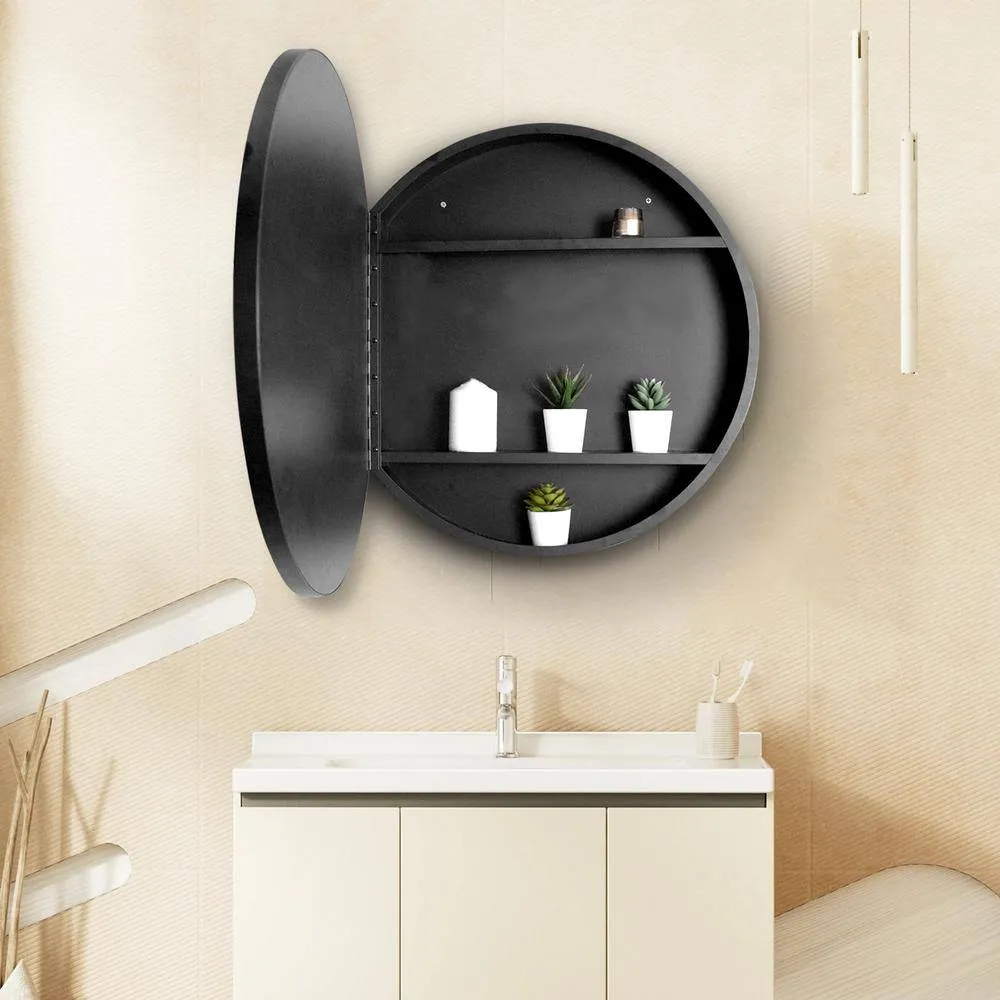 30 in. W x 30 in. H Round Black Aluminium Medicine Cabinet with Mirror, photo 4 of 8