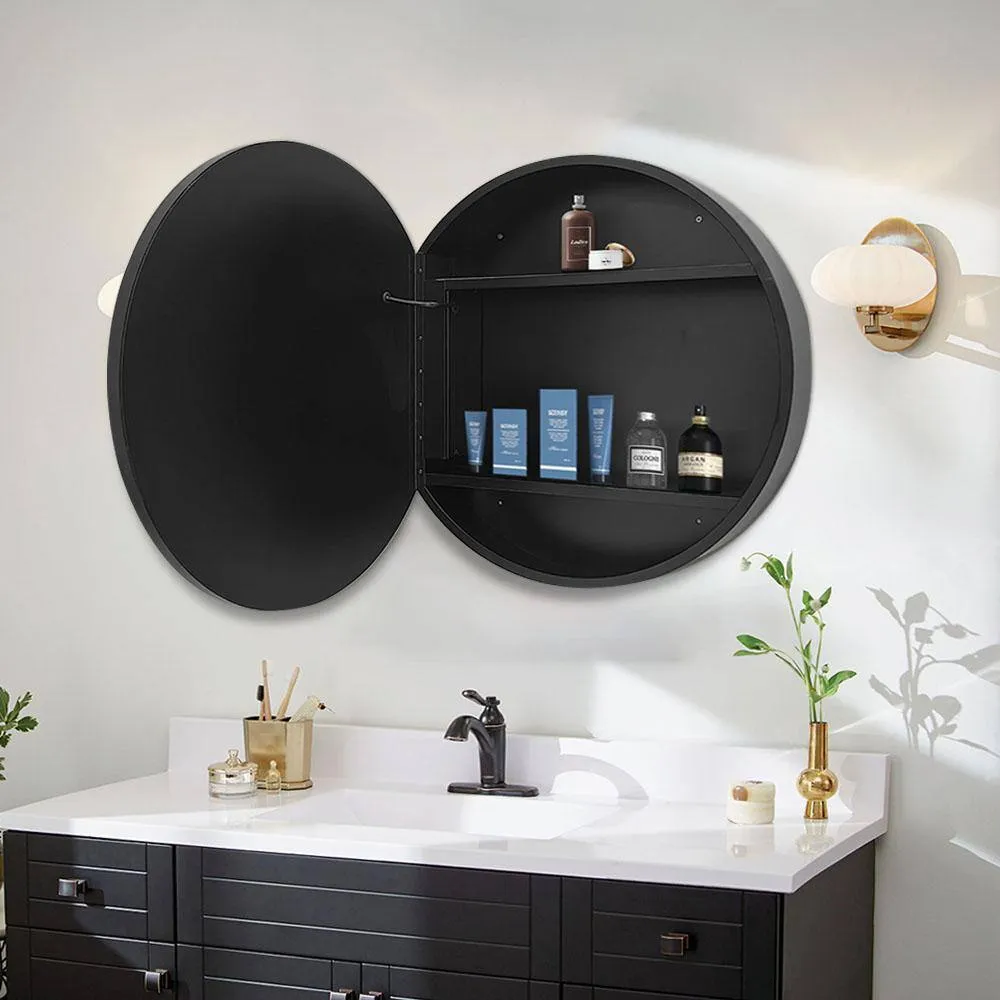 30 in. W x 30 in. H Round Black Aluminium Medicine Cabinet with Mirror, photo 3 of 8