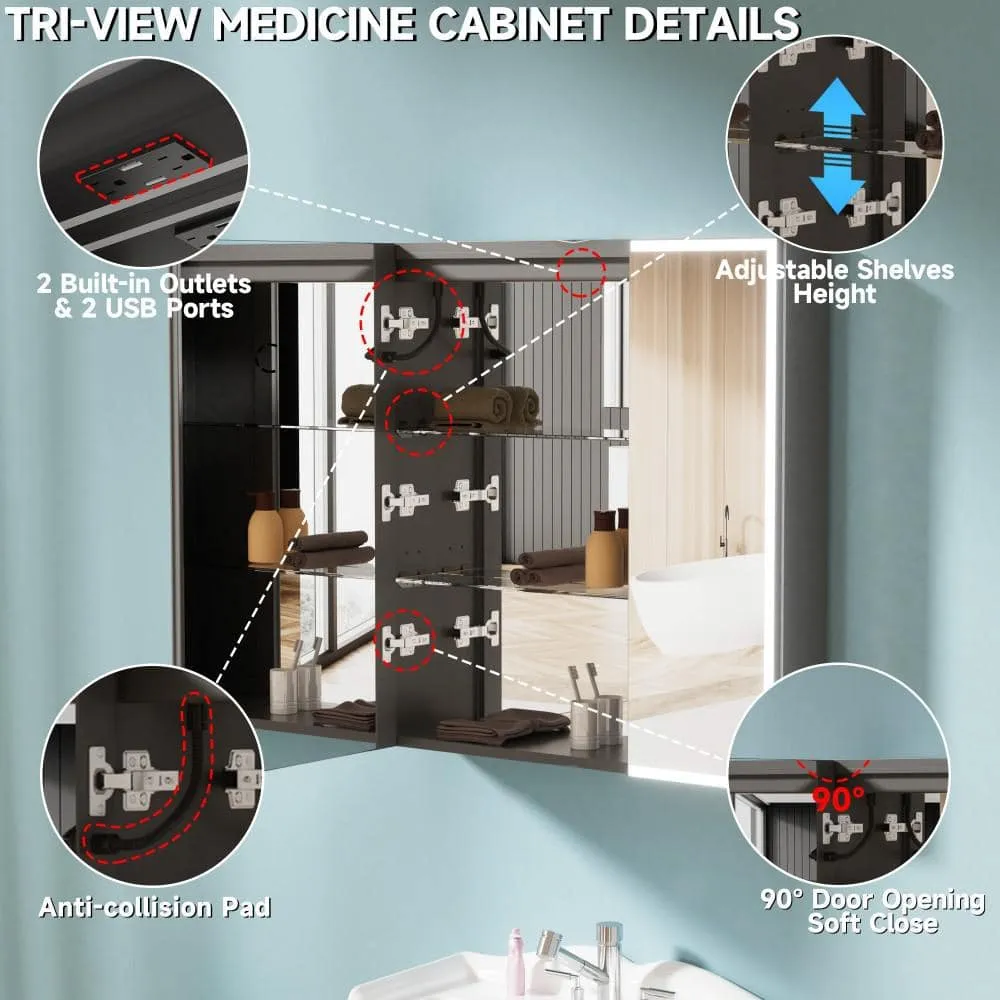 HOMLYLINK 30 in. W x 32 in. H Rectangular Black Aluminum Two-Door Recessed or Surface Mount Medicine Cabinet with Mirror Interior, photo 5 of 13