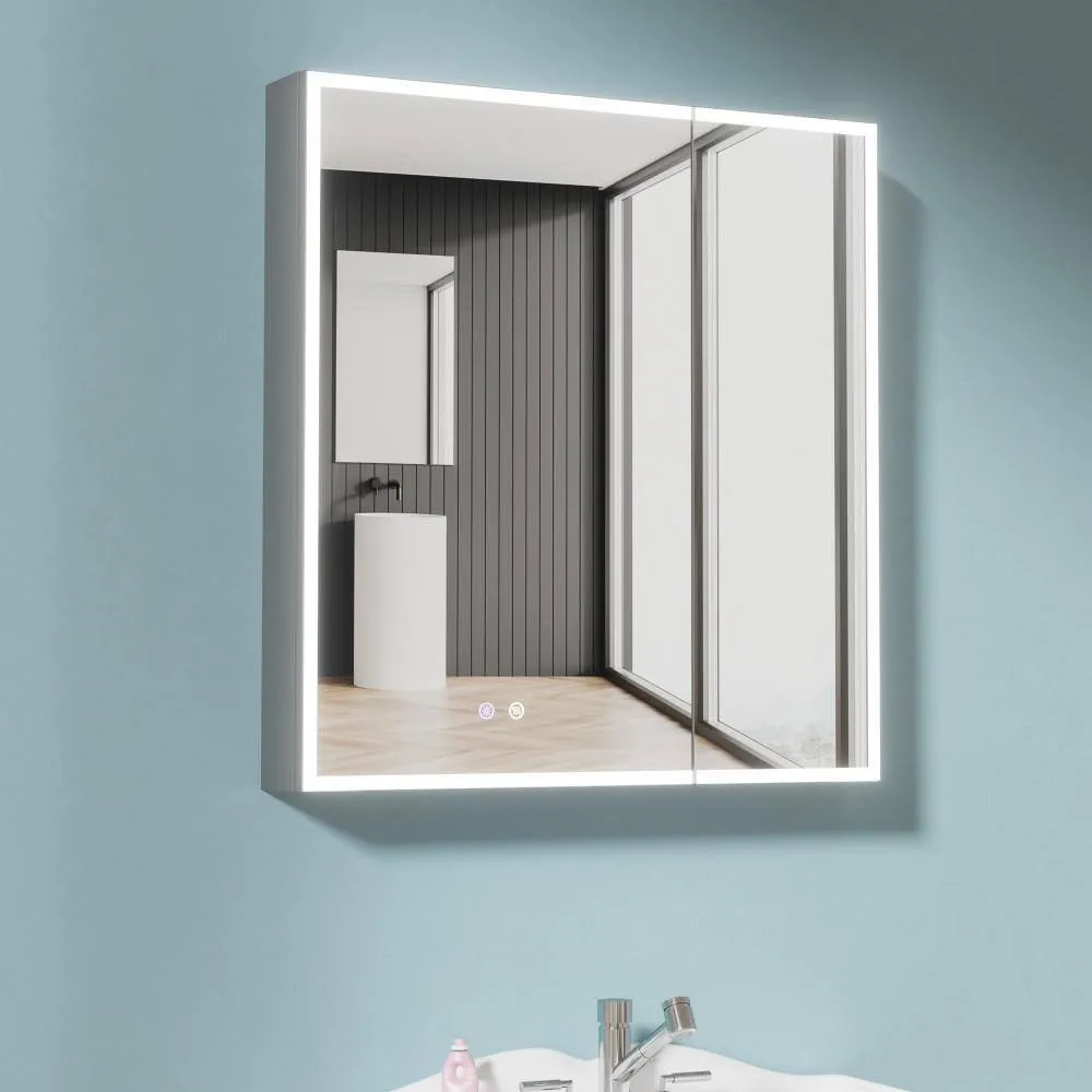 HOMLYLINK 30 in. W x 32 in. H Rectangular Black Aluminum Two-Door Recessed or Surface Mount Medicine Cabinet with Mirror Interior, photo 12 of 13