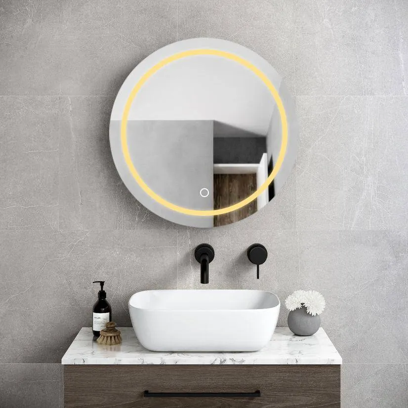 Cesicia 26 in. W x 26 in. H Round Iron Wall Mount Medicine Cabinet with Mirror 3 Colors LED Anti-fog Function, photo 2 of 9