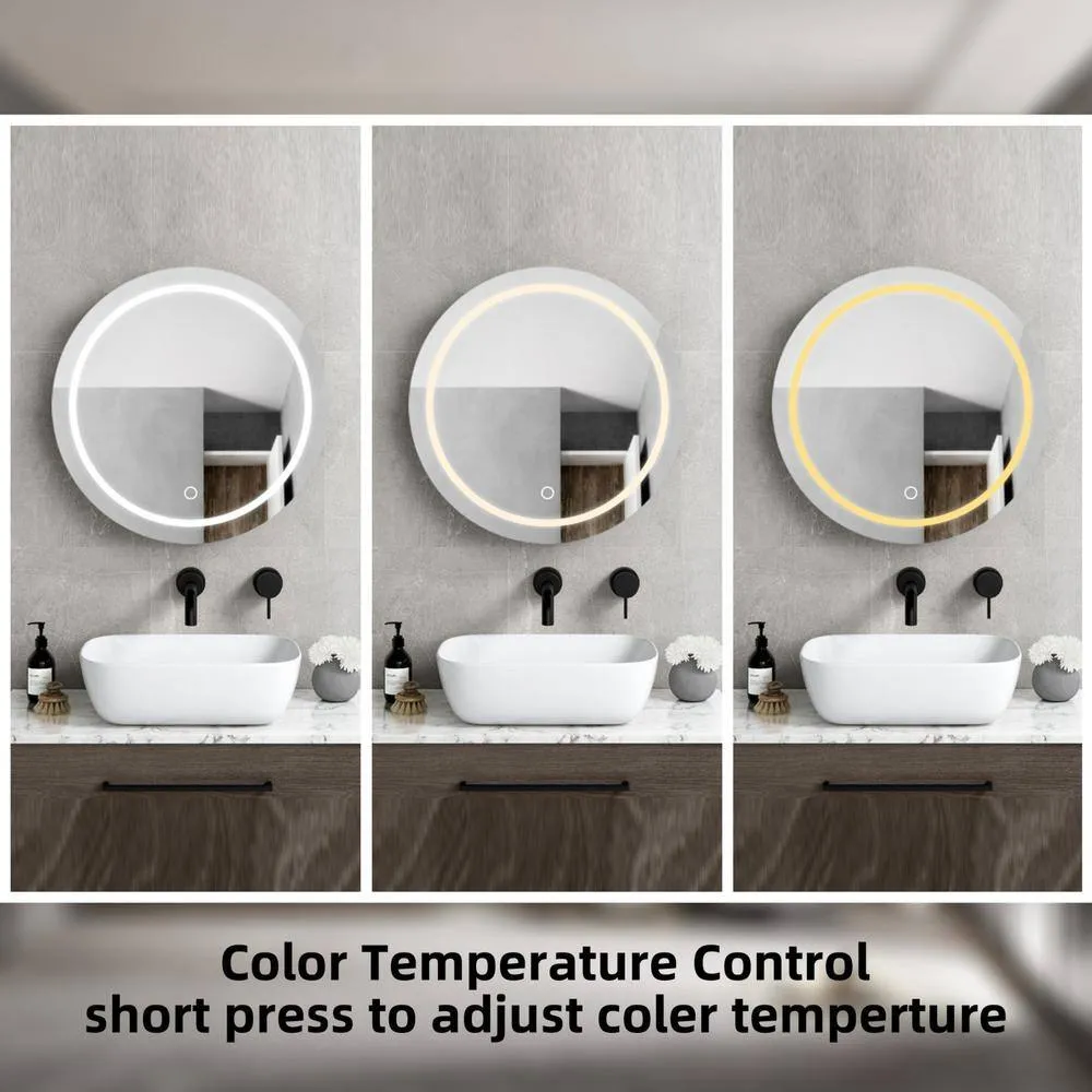 Cesicia 26 in. W x 26 in. H Round Iron Wall Mount Medicine Cabinet with Mirror 3 Colors LED Anti-fog Function, photo 6 of 9