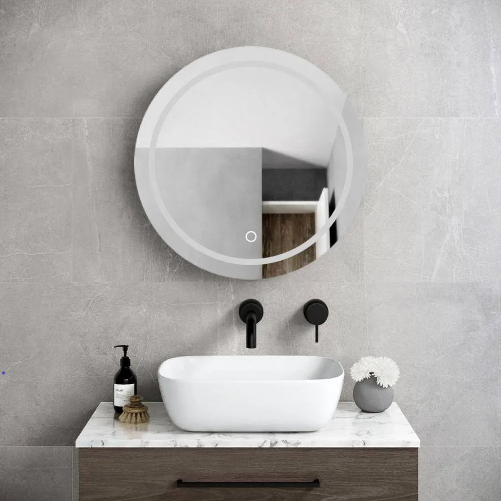 Cesicia 26 in. W x 26 in. H Round Iron Wall Mount Medicine Cabinet with Mirror 3 Colors LED Anti-fog Function, photo 5 of 9