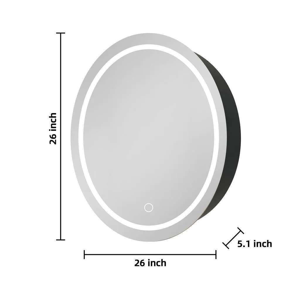 Cesicia 26 in. W x 26 in. H Round Iron Wall Mount Medicine Cabinet with Mirror 3 Colors LED Anti-fog Function, photo 9 of 9