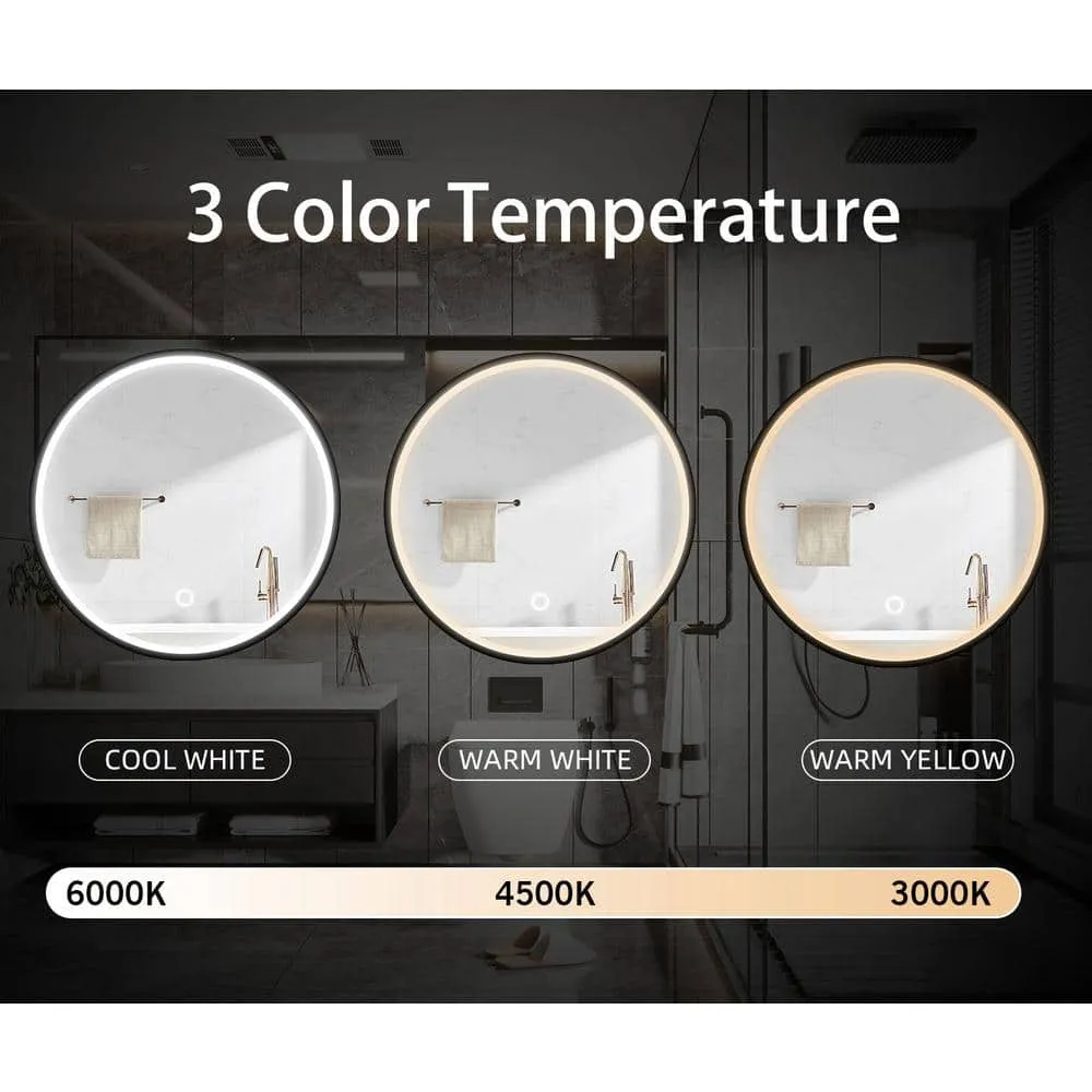 UKISHIRO 24 in. W x 24 in. H Rounded Iron Medicine Cabinet with Mirror and Anti-Fog Function, photo 4 of 8
