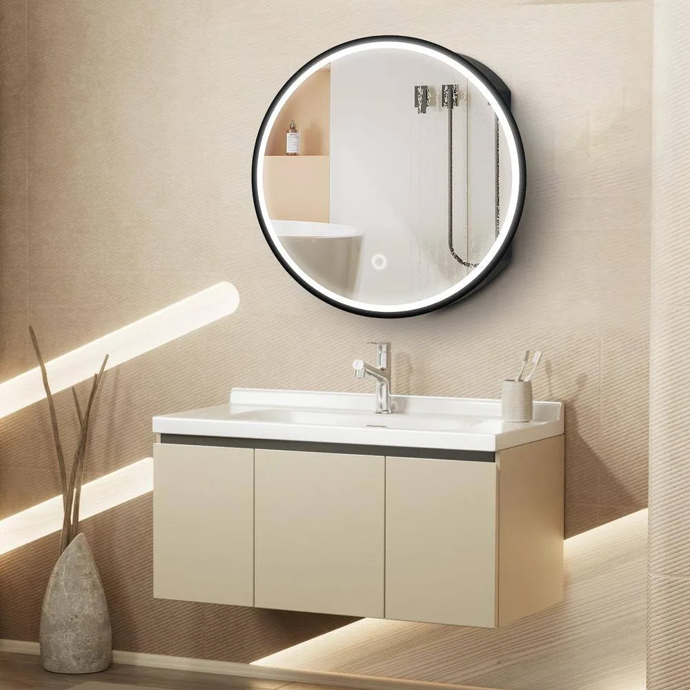 UKISHIRO 24 in. W x 24 in. H Rounded Iron Medicine Cabinet with Mirror and Anti-Fog Function, photo 2 of 8