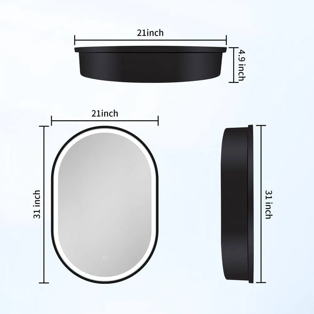 UPIKER Lifestyle 21 in. W x 31 in. H Small Oval Aluminum Framed LED Medicine Cabinet with Mirror, photo 4 of 8