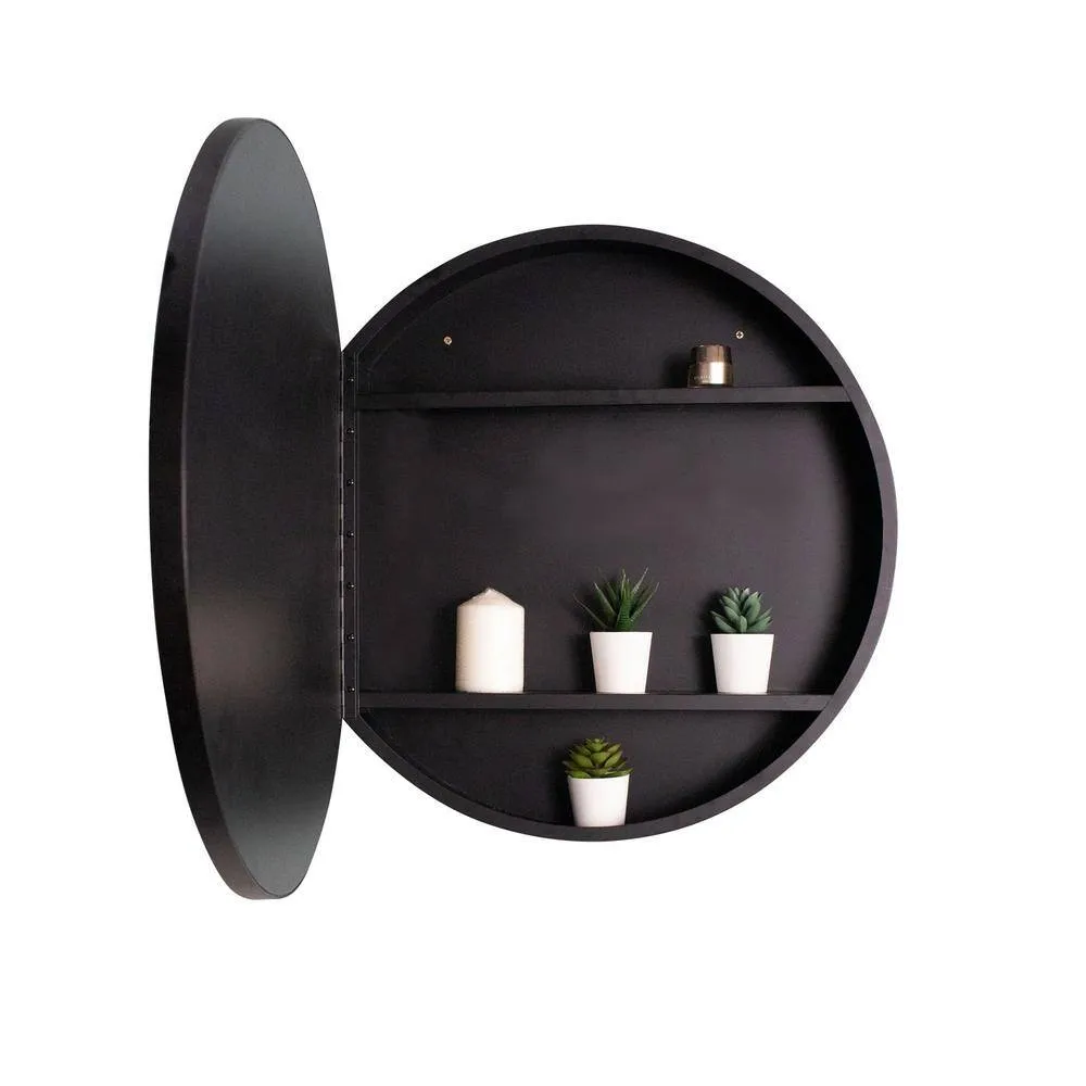 MEDUNJESS ASY 24 in. W x 24 in. H Round Black Framed Wall Mount Medicine Cabinet with Mirror, photo 5 of 7