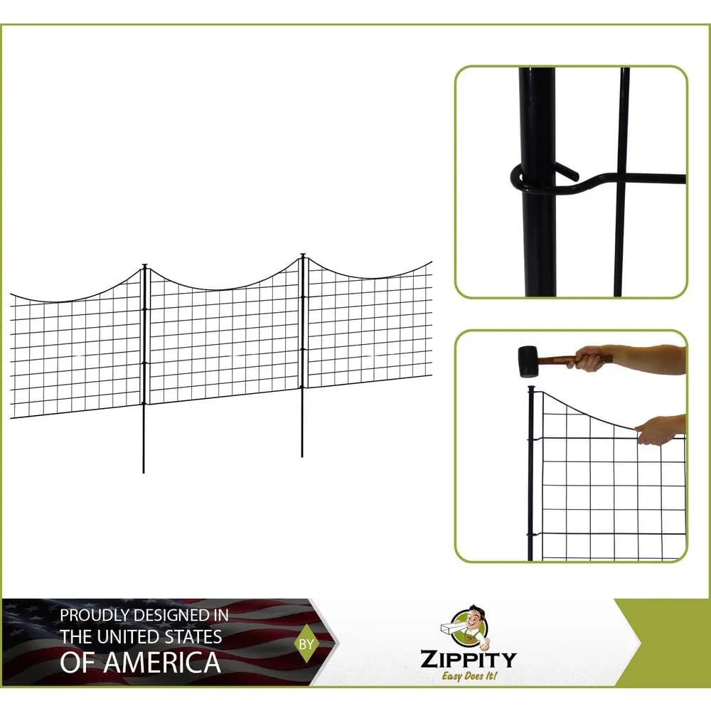 Zippity Outdoor Products 2.08 ft. H x 2.46 ft W Zippity Black Metal Garden Fence Panel with Stakes (5 pack), photo 4 of 6