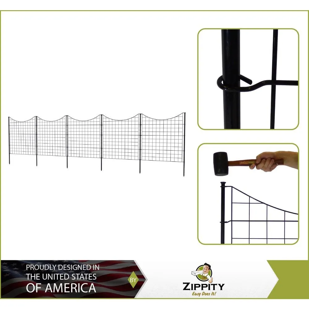 Zippity Outdoor Products 3.25 ft. H x 3 ft. W Zippity Black Metal Garden Fence Panel with Stakes (5-pack), photo 4 of 9
