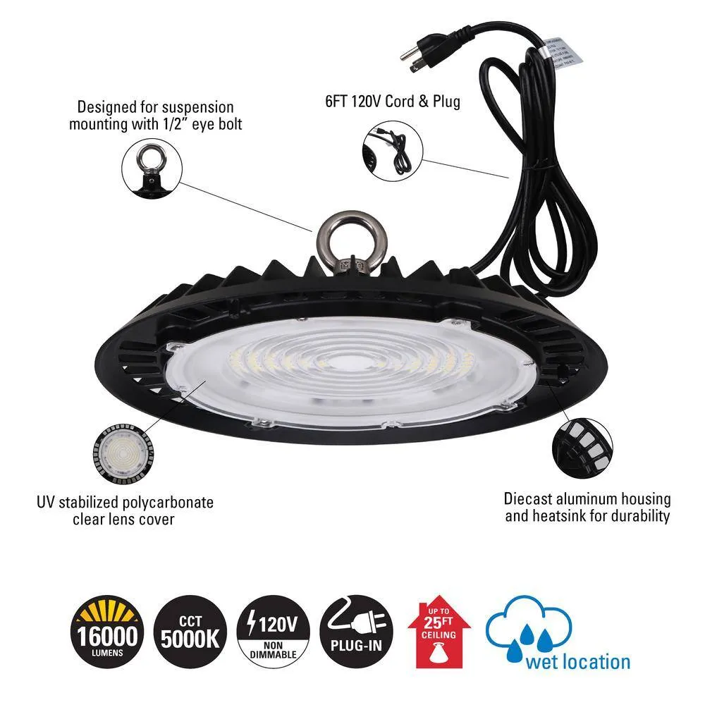 Metalux 11 in. HBD High Bay 180-Watt Equivalent, 16K Lumens 5K CCT Cord and Plug, photo 3 of 8