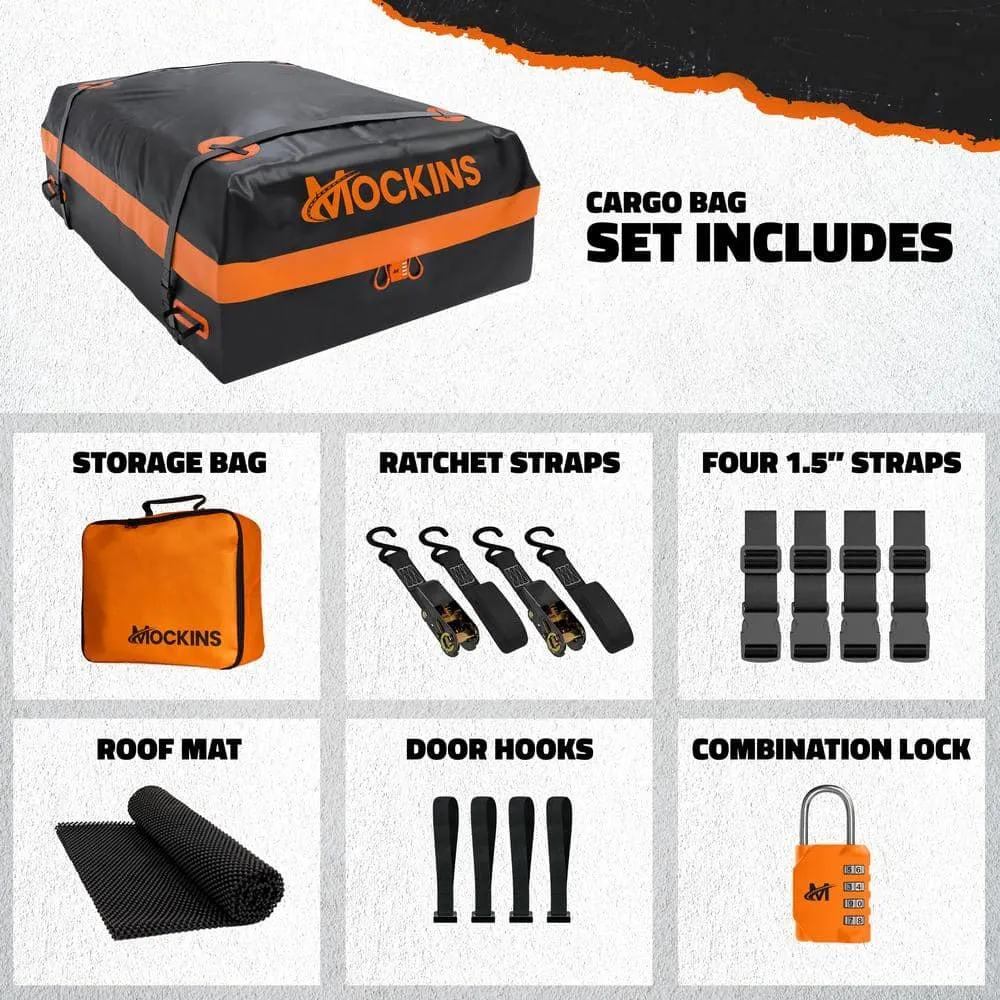 Mockins 30 cu. ft. Waterproof Rooftop Cargo Carrier Bag 60 in. x 43 in. x 20 in. RoofBag with StorageBag and Accessories, Orange, photo 9 of 9