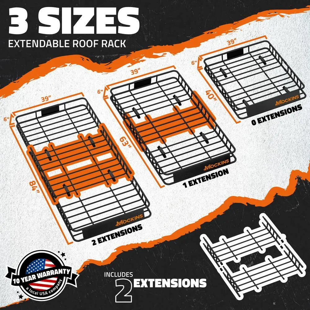 Mockins 84 in. x 39 in. x 6 in. Rooftop Cargo Carrier with Cargo Net and Ratchet Straps, 250 lbs. Cap Roof Luggage Basket, photo 4 of 7