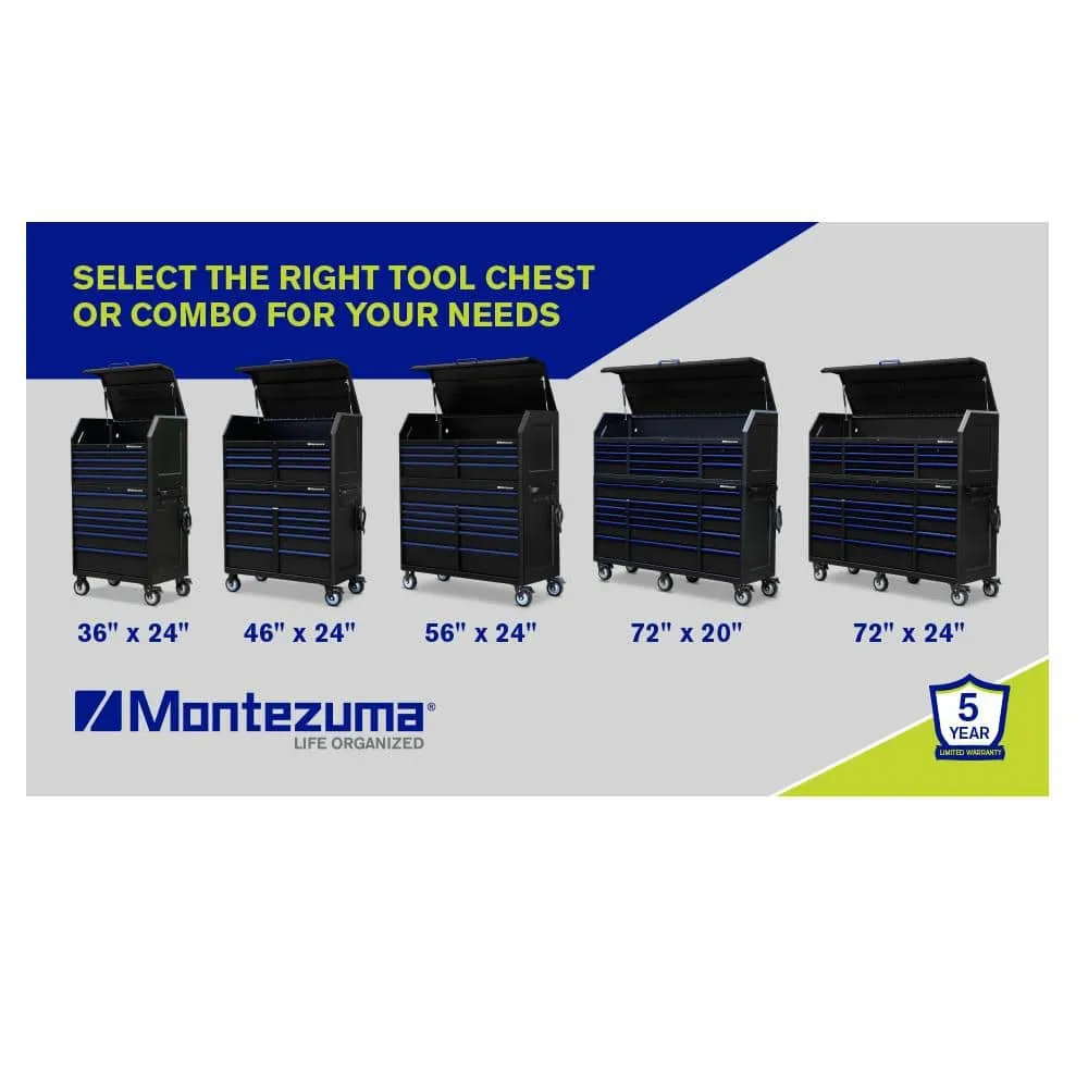Montezuma 72 in. W x 20 in. D 10-Drawer Top Tool Chest with Power and USB Outlets in Black and Blue, photo 7 of 8