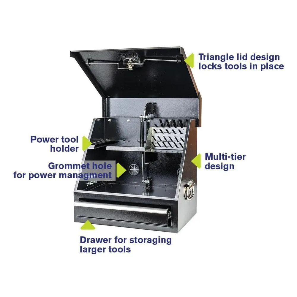 Montezuma 18 in. W x 12 in. D 1-Drawer Black Steel Portable Shop Triangle Tool Box Chest for Sockets, Wrenches and Screwdrivers, photo 4 of 7