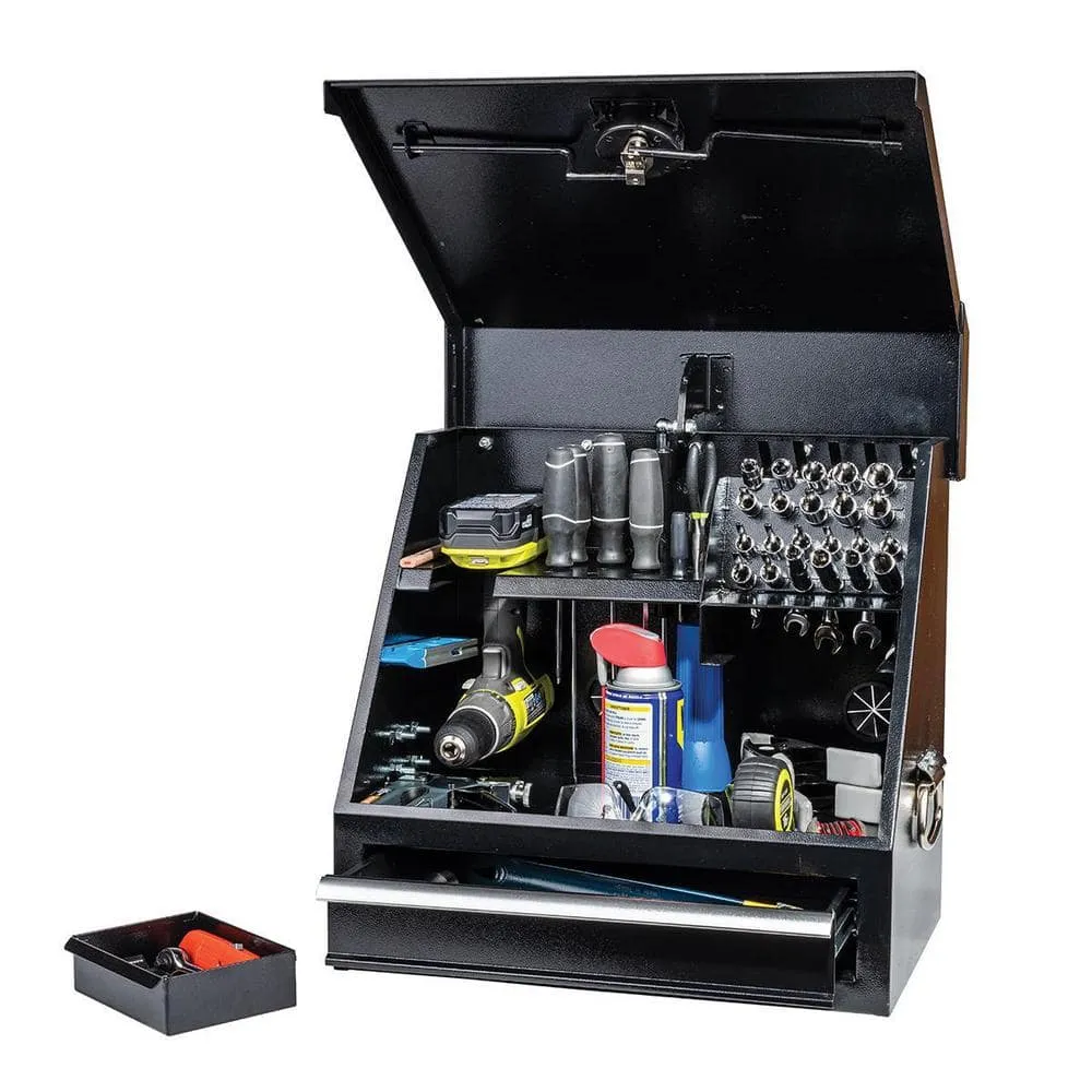 Montezuma 18 in. W x 12 in. D 1-Drawer Black Steel Portable Shop Triangle Tool Box Chest for Sockets, Wrenches and Screwdrivers, photo 2 of 7