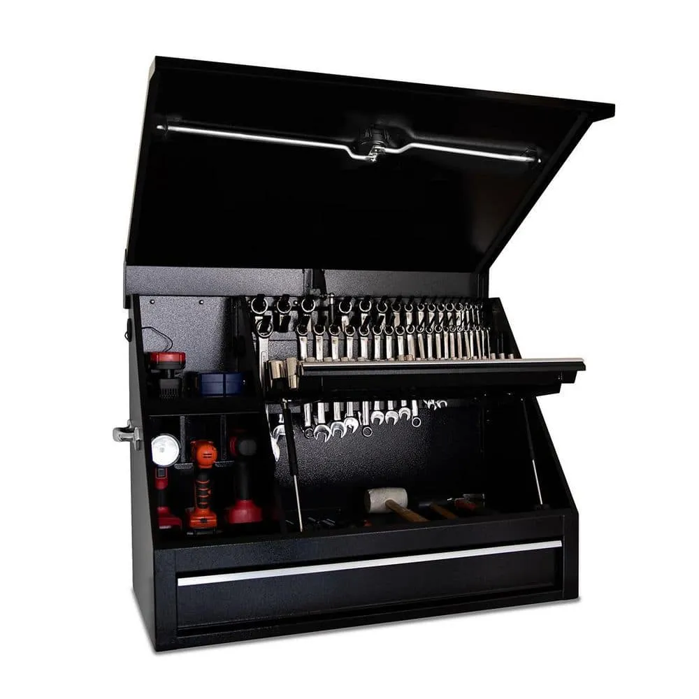 Montezuma 37 in. W x 18 in. D 1-Drawer Black Steel Portable Shop Triangle Tool Box Chest for Sockets, Wrenches and Screwdrivers, photo 15 of 15