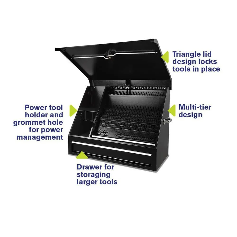 Montezuma 37 in. W x 18 in. D 1-Drawer Black Steel Portable Shop Triangle Tool Box Chest for Sockets, Wrenches and Screwdrivers, photo 3 of 15