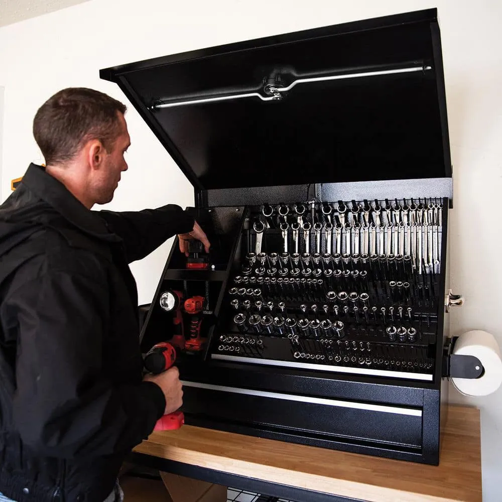Montezuma 37 in. W x 18 in. D 1-Drawer Black Steel Portable Shop Triangle Tool Box Chest for Sockets, Wrenches and Screwdrivers, photo 6 of 15