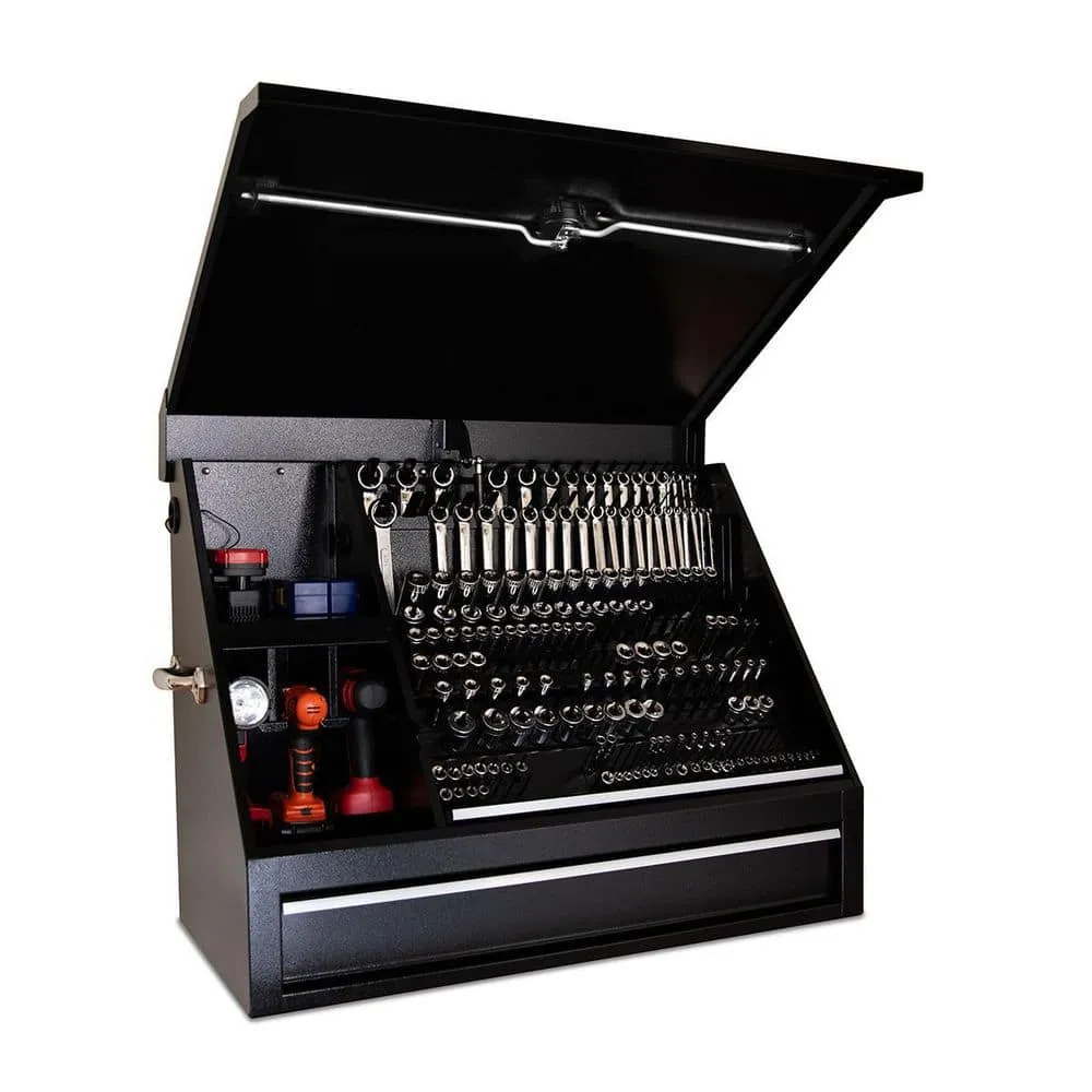 Montezuma 37 in. W x 18 in. D 1-Drawer Black Steel Portable Shop Triangle Tool Box Chest for Sockets, Wrenches and Screwdrivers, photo 14 of 15