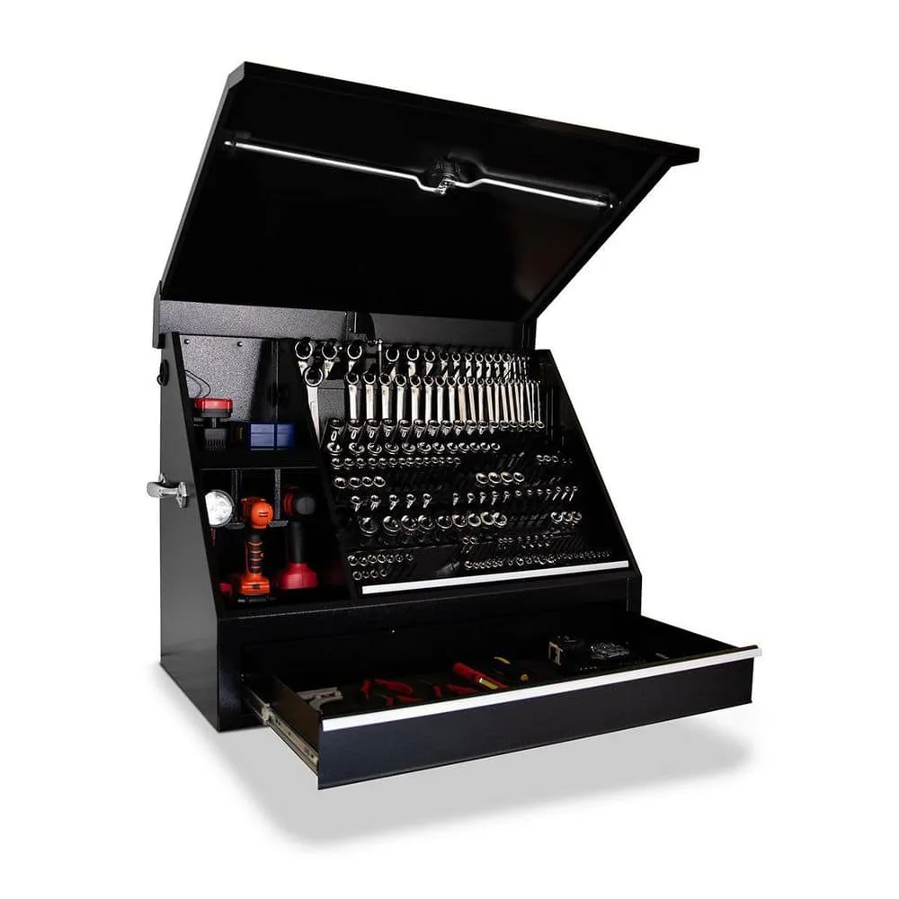 Montezuma 37 in. W x 18 in. D 1-Drawer Black Steel Portable Shop Triangle Tool Box Chest for Sockets, Wrenches and Screwdrivers, photo 2 of 15