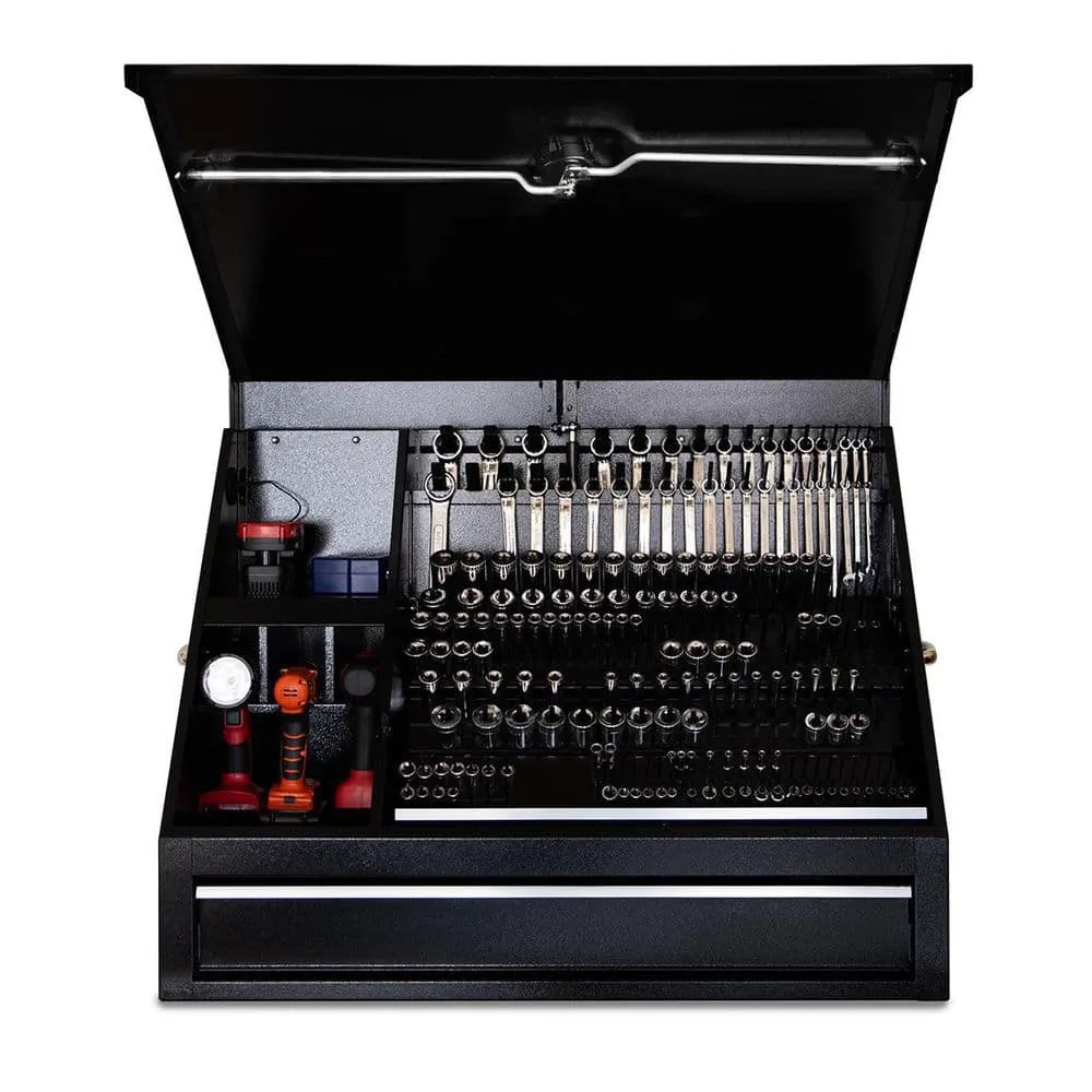 Montezuma 37 in. W x 18 in. D 1-Drawer Black Steel Portable Shop Triangle Tool Box Chest for Sockets, Wrenches and Screwdrivers, photo 12 of 15