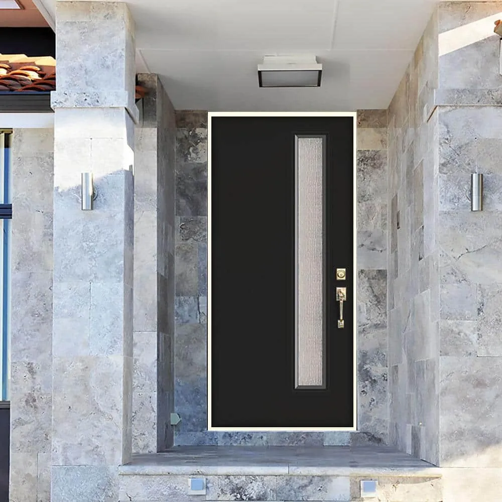 MP Doors 36 in. x 80 in. Left-Hand Inswing Narrow Lite Water Wave Glass Black Painted Fiberglass Prehung Front Door, photo 2 of 2