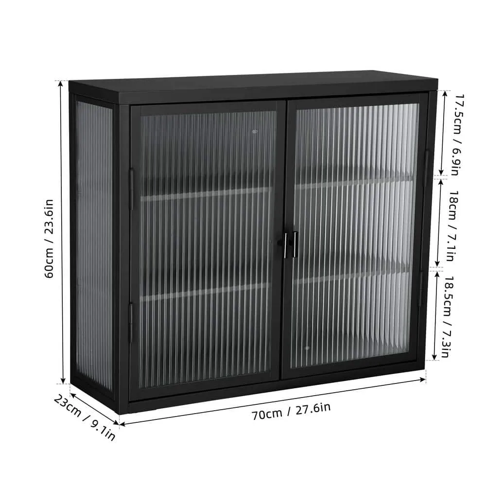 Nivencai 27.6 in. W x 9.1 in. D x 23.6 in. H Ready to Assemble Metal Wall Kitchen Cabinet in Black with Detachable Shelves, photo 3 of 10