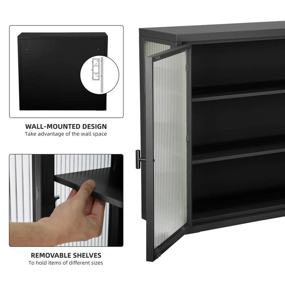 Nivencai 27.6 in. W x 9.1 in. D x 23.6 in. H Ready to Assemble Metal Wall Kitchen Cabinet in Black with Detachable Shelves, photo 7 of 10