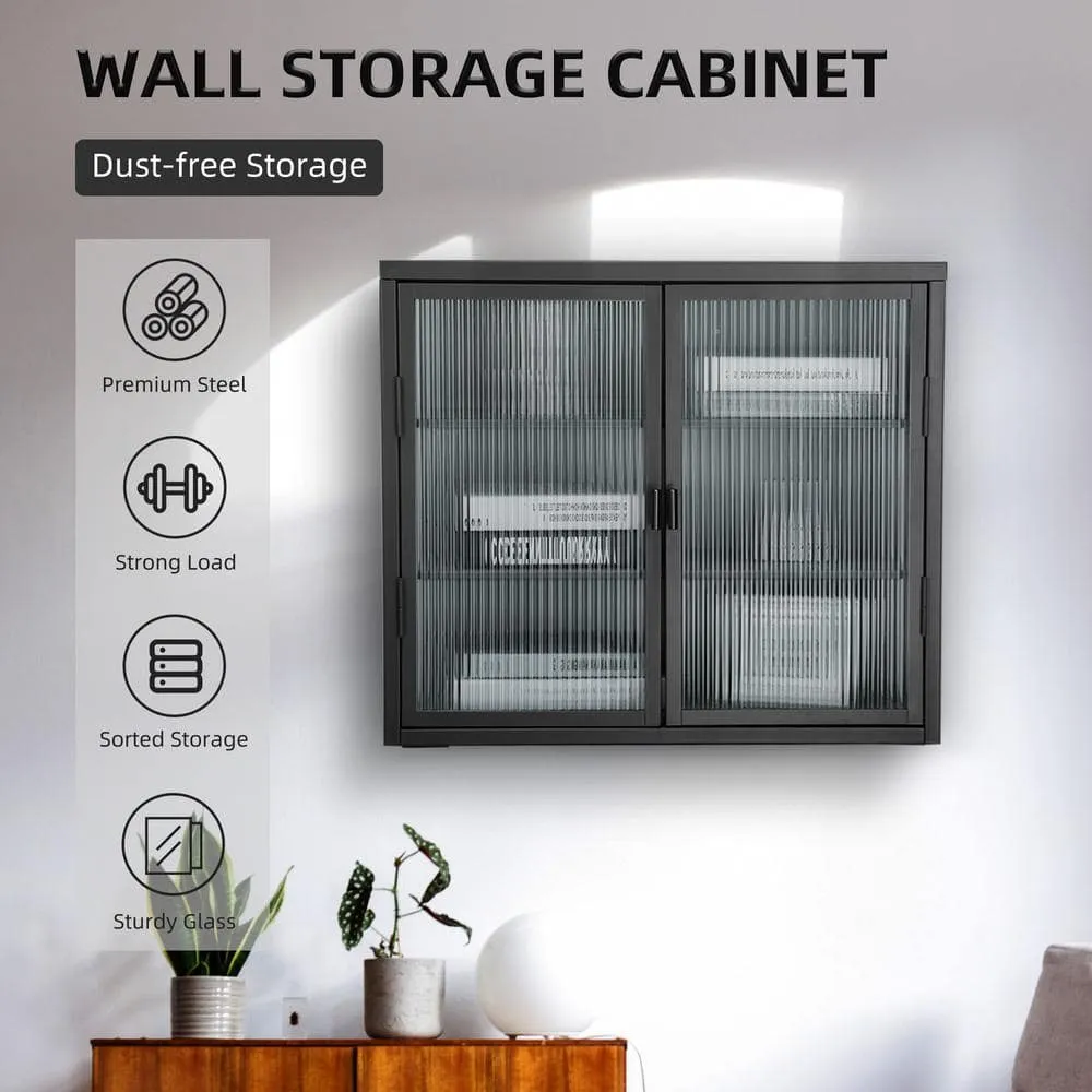 Nivencai 27.6 in. W x 9.1 in. D x 23.6 in. H Ready to Assemble Metal Wall Kitchen Cabinet in Black with Detachable Shelves, photo 8 of 10