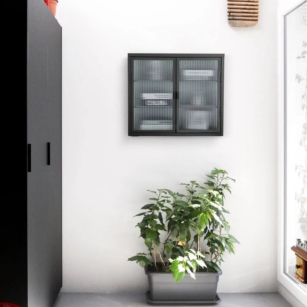 Nivencai 27.6 in. W x 9.1 in. D x 23.6 in. H Ready to Assemble Metal Wall Kitchen Cabinet in Black with Detachable Shelves, photo 4 of 10
