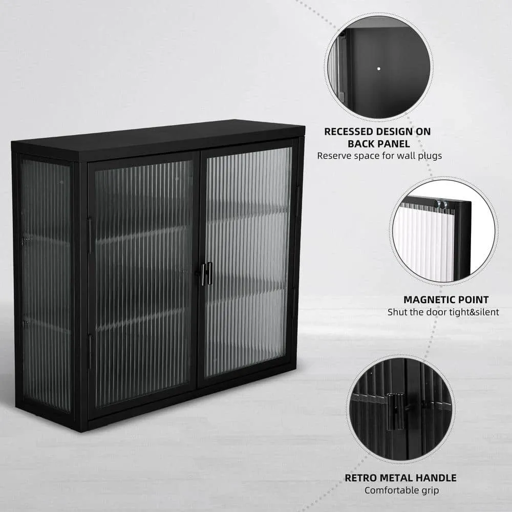 Nivencai 27.6 in. W x 9.1 in. D x 23.6 in. H Ready to Assemble Metal Wall Kitchen Cabinet in Black with Detachable Shelves, photo 10 of 10
