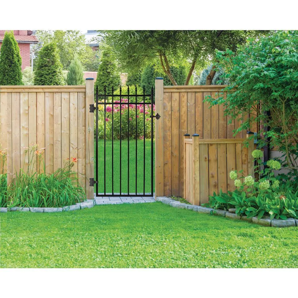 NUVO IRON 2.75 ft. x 5.67 ft. Tiger Eye Profile Black Iron Center Point Fence Gate, photo 2 of 6