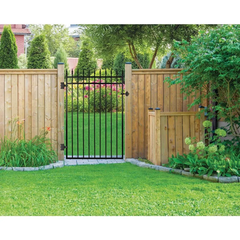 NUVO IRON 3.75 ft. x 5.67 ft. Tiger Eye Profile Black Iron Center Point Fence Gate, photo 2 of 6