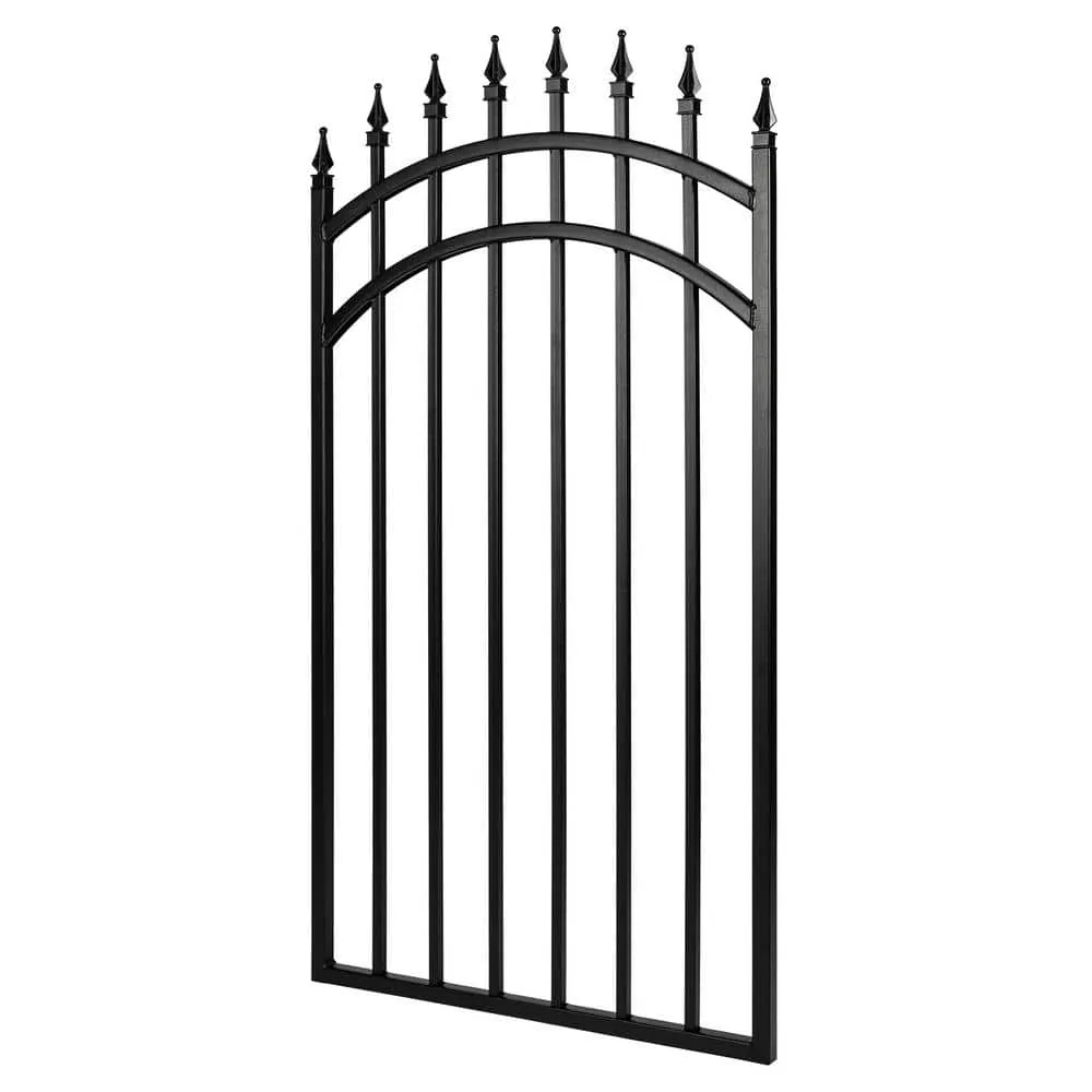 NUVO IRON 2.75 ft. x 4.67 ft. Tiger Eye Profile Black Iron Center Point Arched Top Fence Gate, photo 5 of 7