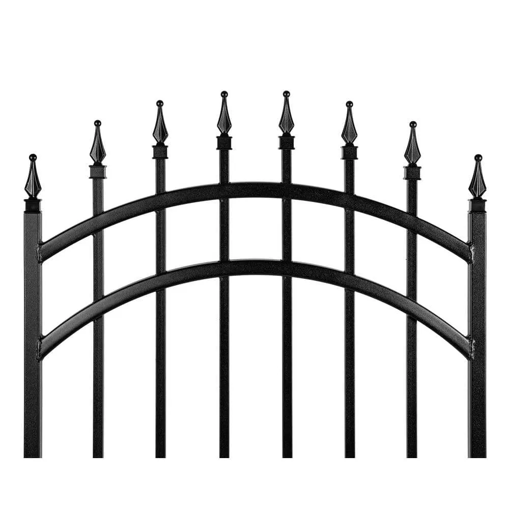 NUVO IRON 2.75 ft. x 4.67 ft. Tiger Eye Profile Black Iron Center Point Arched Top Fence Gate, photo 3 of 7