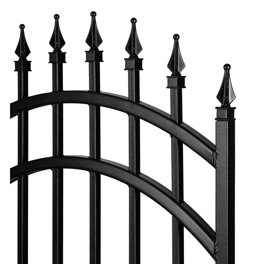 NUVO IRON 2.75 ft. x 4.67 ft. Tiger Eye Profile Black Iron Center Point Arched Top Fence Gate, photo 6 of 7