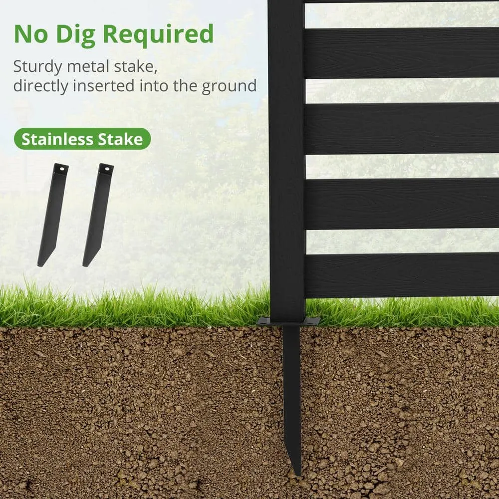 38 in. W x 46 in. H Black Outdoor No Dig Fence Poly Plastic Picket Fence Panel Decorative Garden Privacy Fence(4-Pack), photo 3 of 11