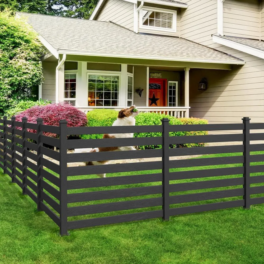 38 in. W x 46 in. H Black Outdoor No Dig Fence Poly Plastic Picket Fence Panel Decorative Garden Privacy Fence(4-Pack), photo 11 of 11