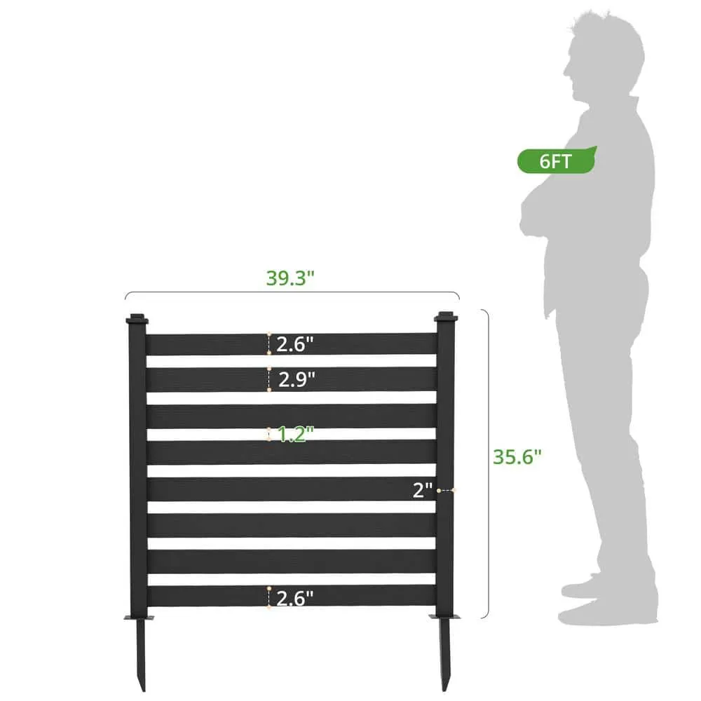 38 in. W x 46 in. H Black Outdoor No Dig Fence Poly Plastic Picket Fence Panel Decorative Garden Privacy Fence(4-Pack), photo 6 of 11