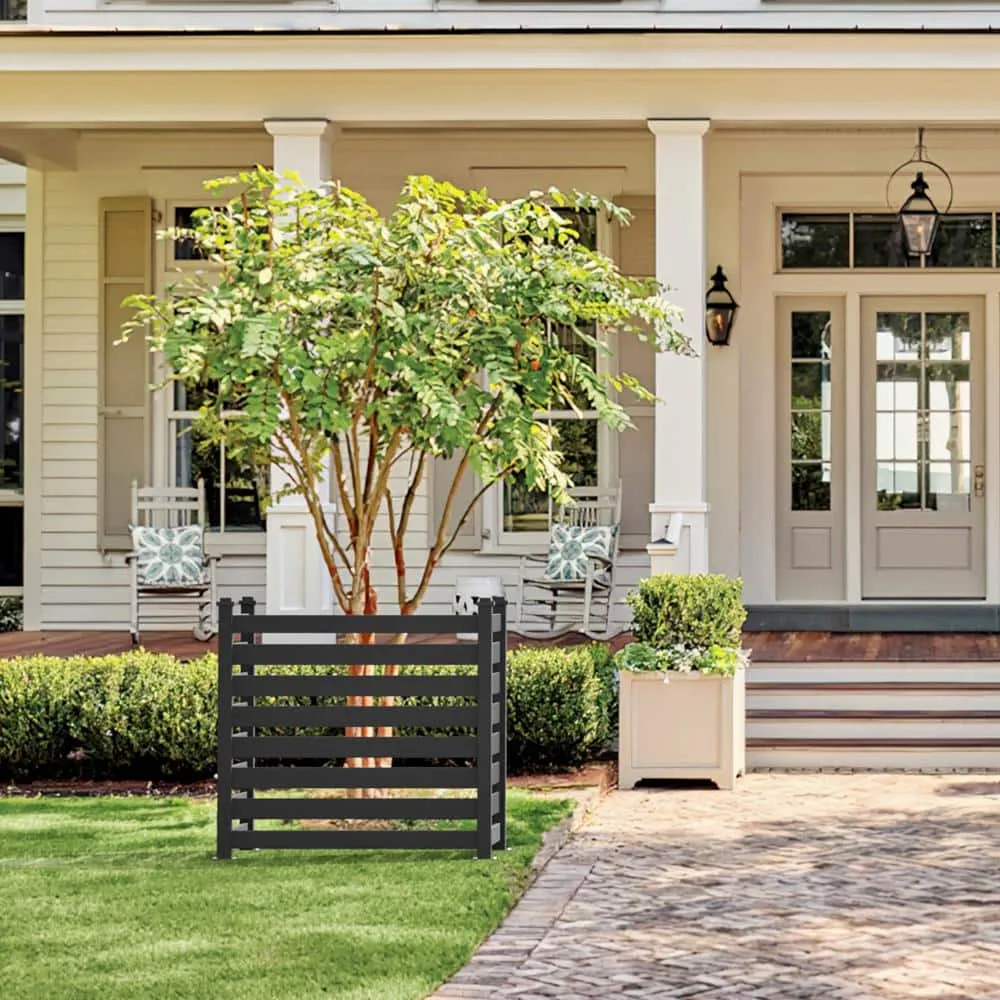 38 in. W x 46 in. H Black Outdoor No Dig Fence Poly Plastic Picket Fence Panel Decorative Garden Privacy Fence(4-Pack), photo 4 of 11
