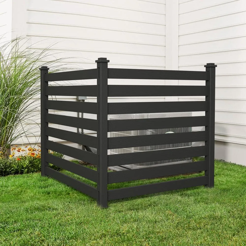 38 in. W x 46 in. H Black Outdoor No Dig Fence Poly Plastic Picket Fence Panel Decorative Garden Privacy Fence(4-Pack), photo 5 of 11