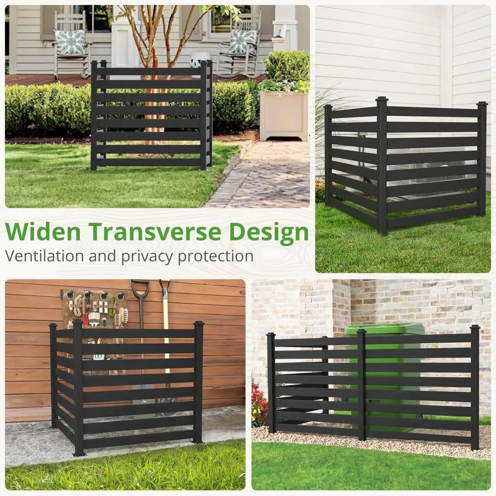 38 in. W x 46 in. H Black Outdoor No Dig Fence Poly Plastic Picket Fence Panel Decorative Garden Privacy Fence(4-Pack), photo 9 of 11