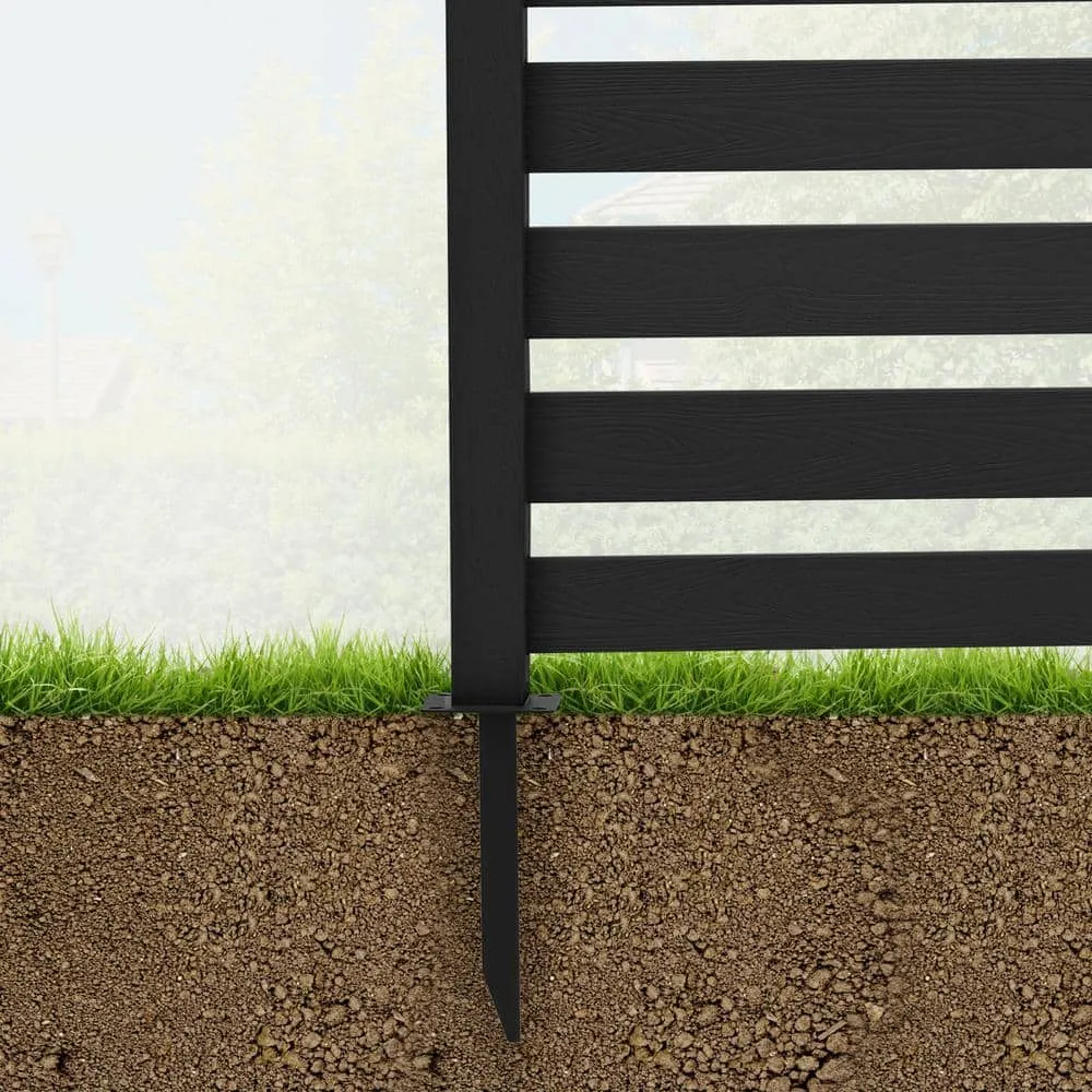 38 in. W x 46 in. H Black Outdoor No Dig Fence Poly Plastic Picket Fence Panel Decorative Garden Privacy Fence(2-Pack), photo 3 of 11