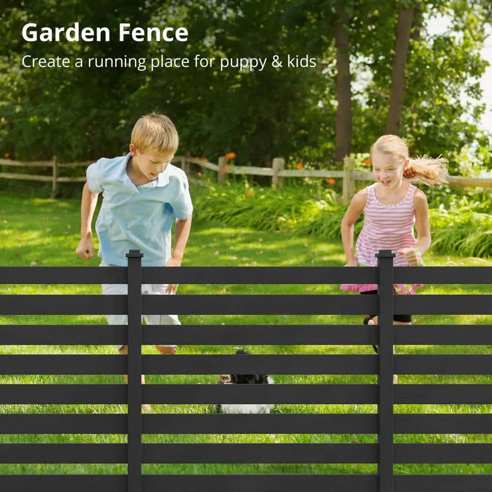 38 in. W x 46 in. H Black Outdoor No Dig Fence Poly Plastic Picket Fence Panel Decorative Garden Privacy Fence(2-Pack), photo 11 of 11